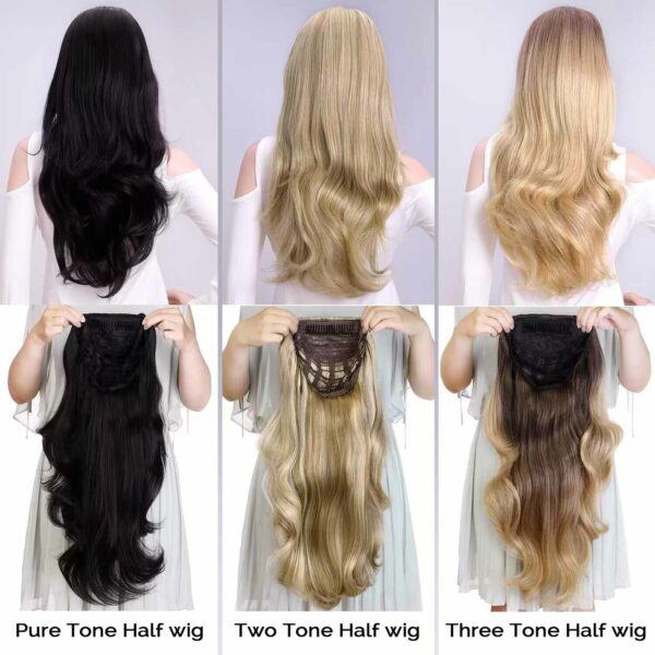 24 Inch Wavy half Wig Long Synthetic Hair Extensions Ombre Blonde Capless Wigs Hair Clips Extension For Women 210g