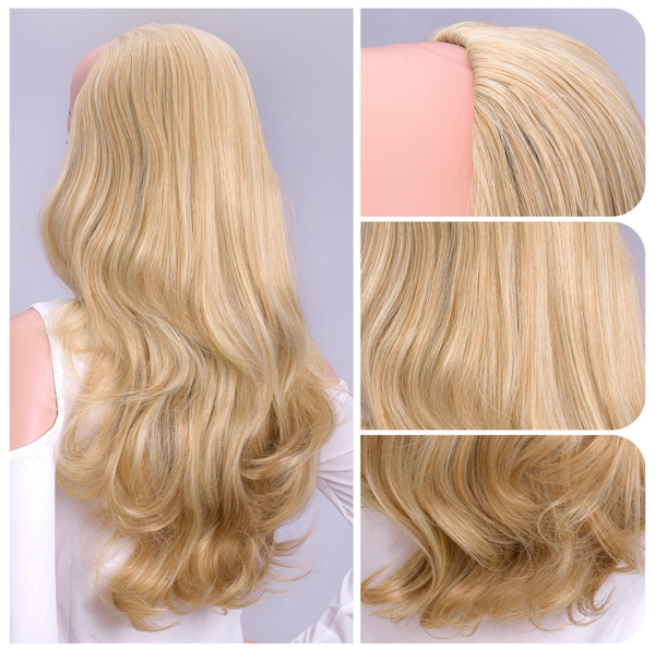 wholesale 24 Inch Wavy half Wig Long Synthetic Hair Extensions Ombre Blonde Capless Wigs Hair Clips Extension For Women 210g