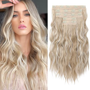 Clip in Hair Extensions 20 Inches Light Golden Blonde with White Blonde 5PCS Hair Extension