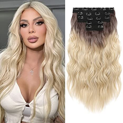 Clip in Hair Extensions 20 Inches Ombre Light Blonde 5PCS Hair Extension
